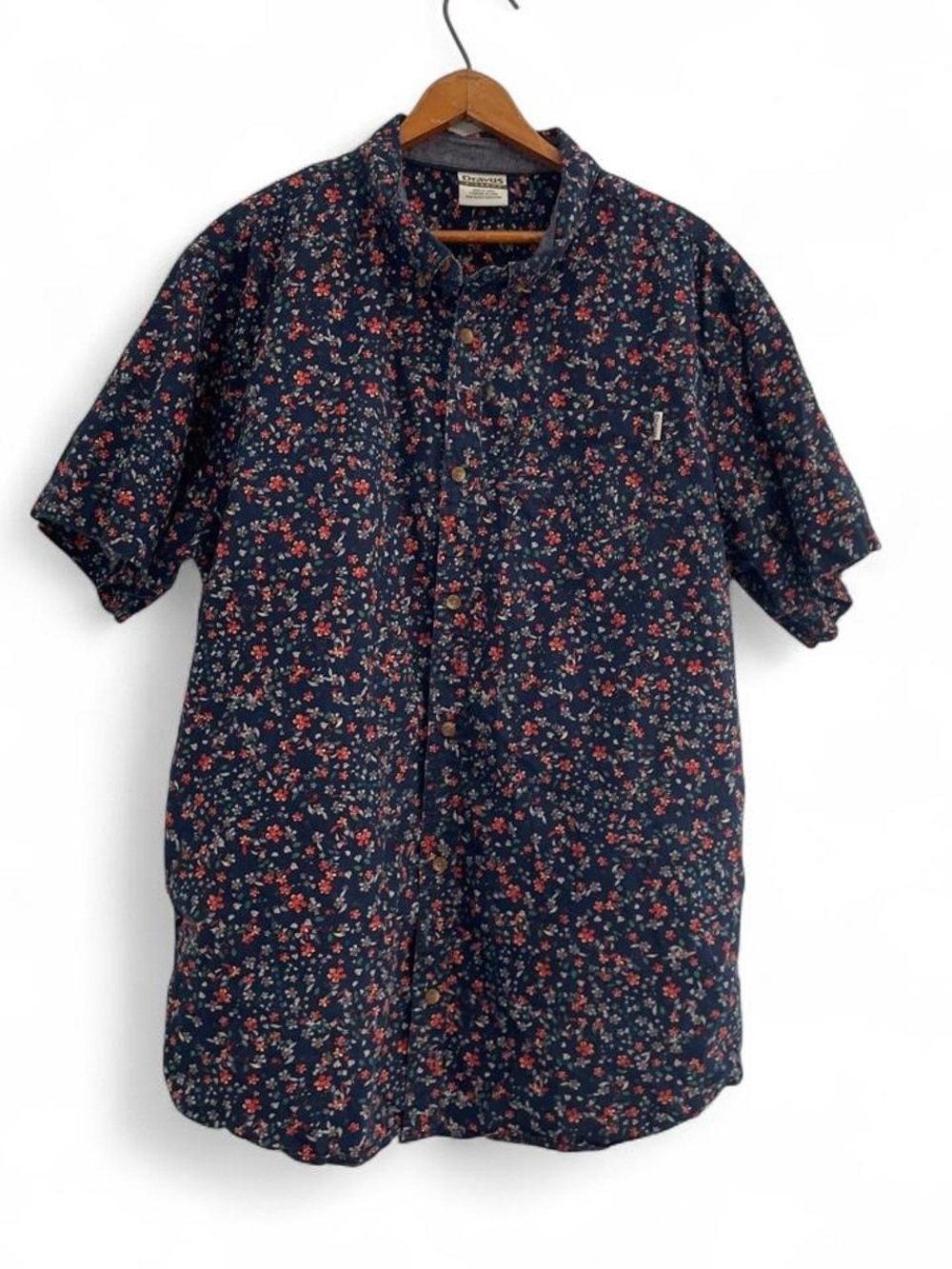 Dravus Men's XL Floral Navy Blue Short Sleeve Button Down Shirt Summer Spring